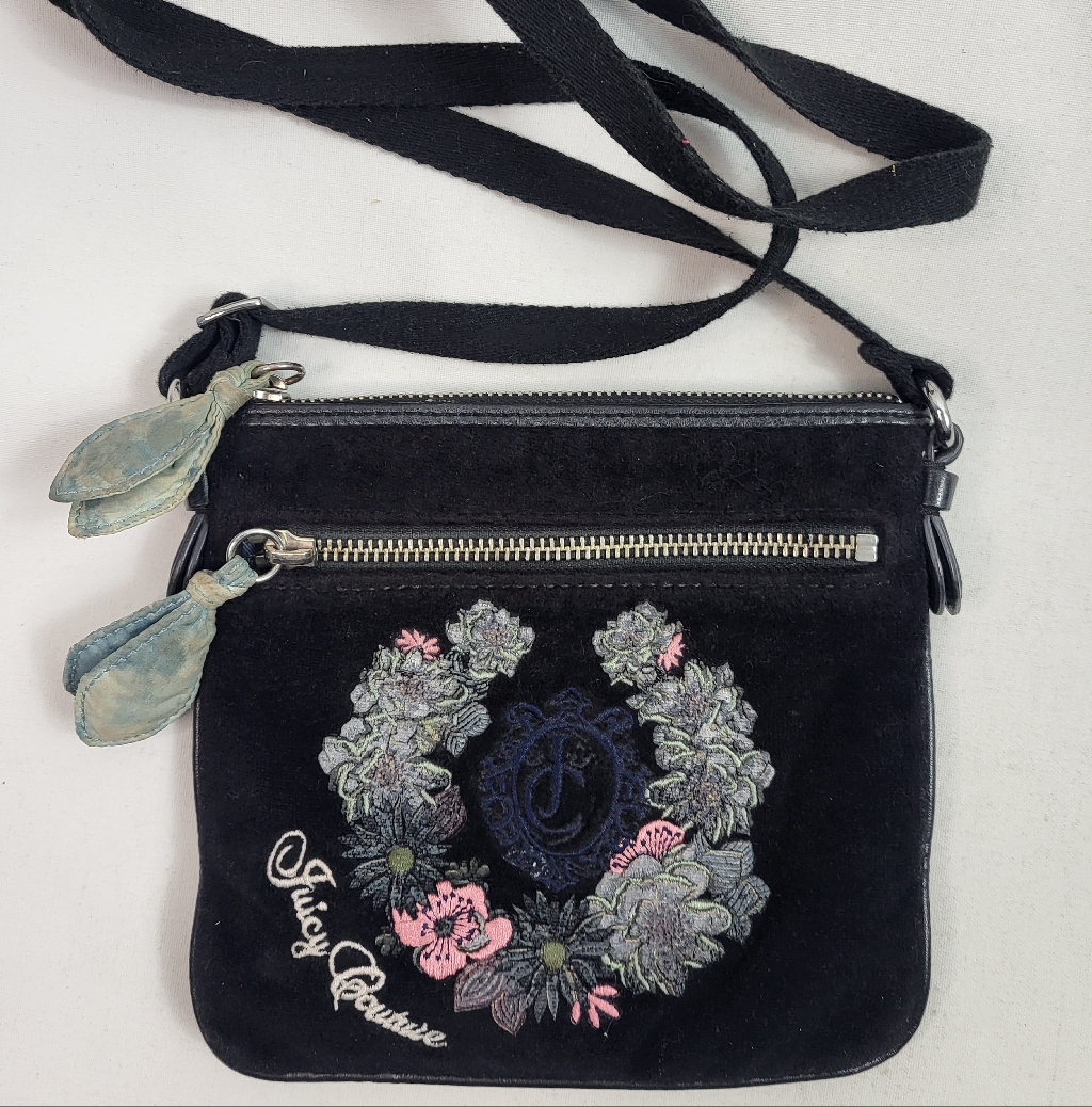 Juicy Couture Vintage Velour Black Crossbody Bag Mini
